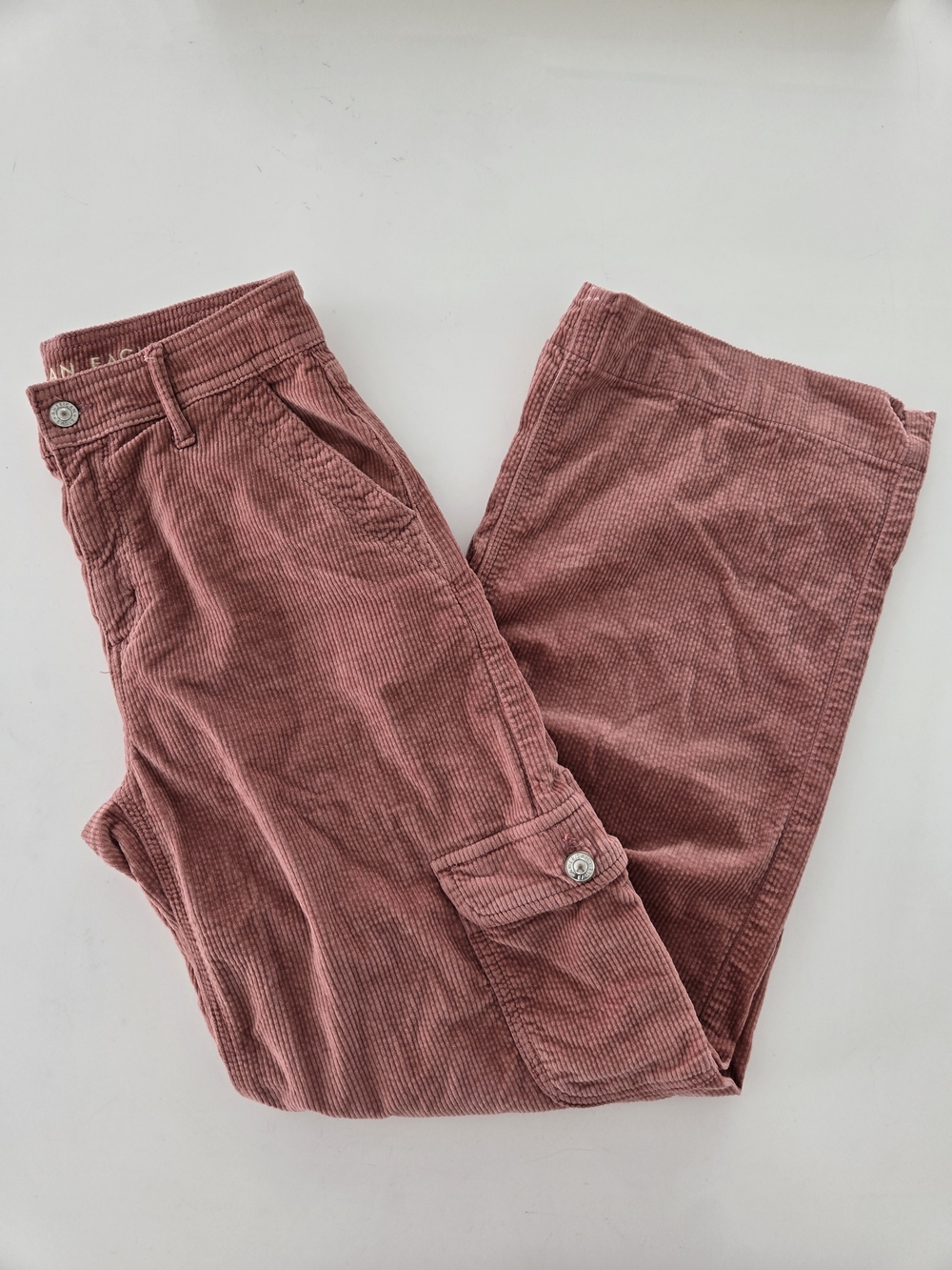American Eagle  Corduroy Cargo Pants Dusty Pink Size 0R Y2K Wide Leg - Picture 10 of 16